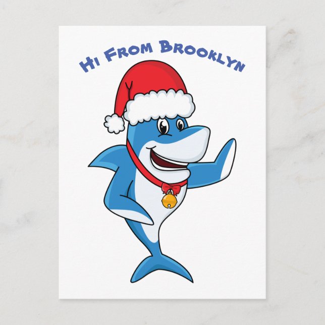 Cartão Postal Engraçado desenho animado de tubarão de Natal (Frente)