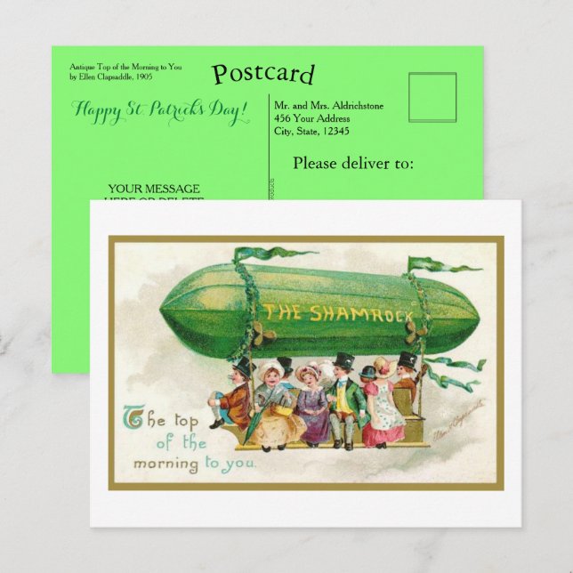 Cartão Postal Engraçado Dia de São Patrício Irlandês no Topo da  (Frente/Verso)