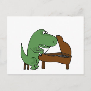 Cartão Postal Engraçado Dinossauro T-Rex Tocando Piano