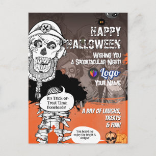 Cartão postal engraçado do Dia das Bruxas com esqu
