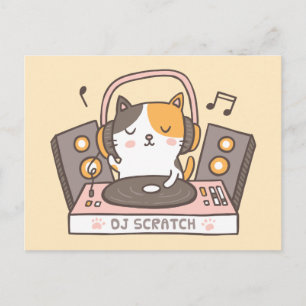 Cartão postal engraçado do gato DJ arranhar