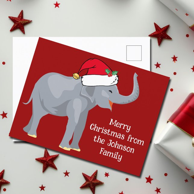 Cartão Postal Engraçado Elefante de Natal em Chapéu Vermelho e B (Criador carregado)