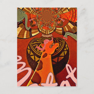 Cartão Postal Engraçado Elegante Girafa Acessorizada Estilo Afri