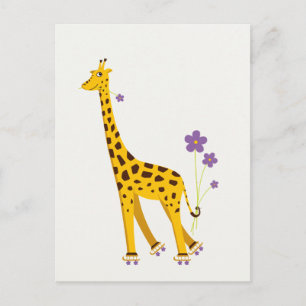Cartão Postal Engraçado Giraffe Roller Sking