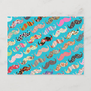 Cartão Postal Engraçado Girly Turquoise Floral Aztec Mustaches