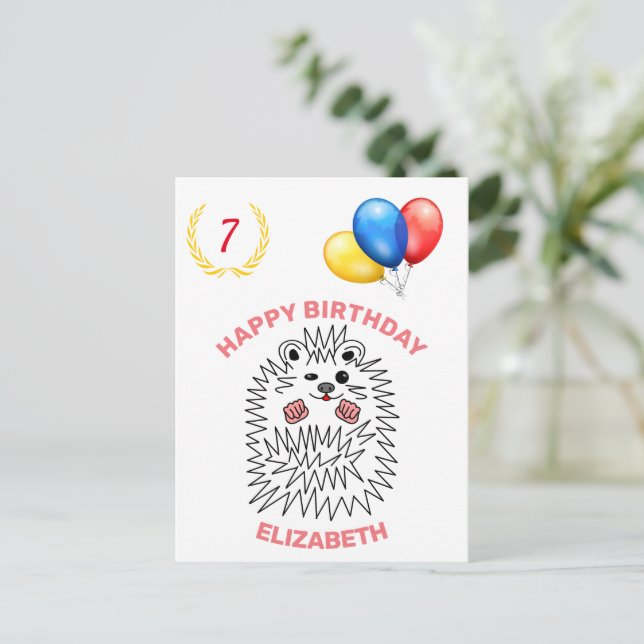 Cartão Postal Engraçado Hedgehog. Feliz aniversário personalizáv (Em pé/Frente)
