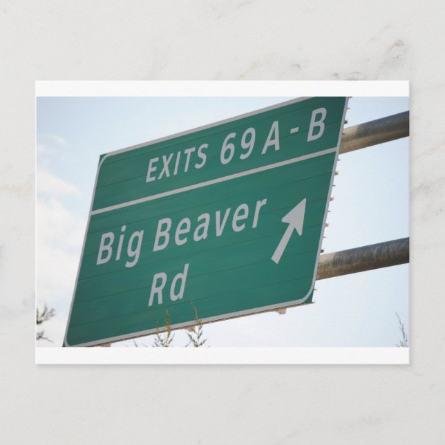 Cartão Postal Engraçado HIghway Sinal Big Beaver Road Sair 69 (Frente)