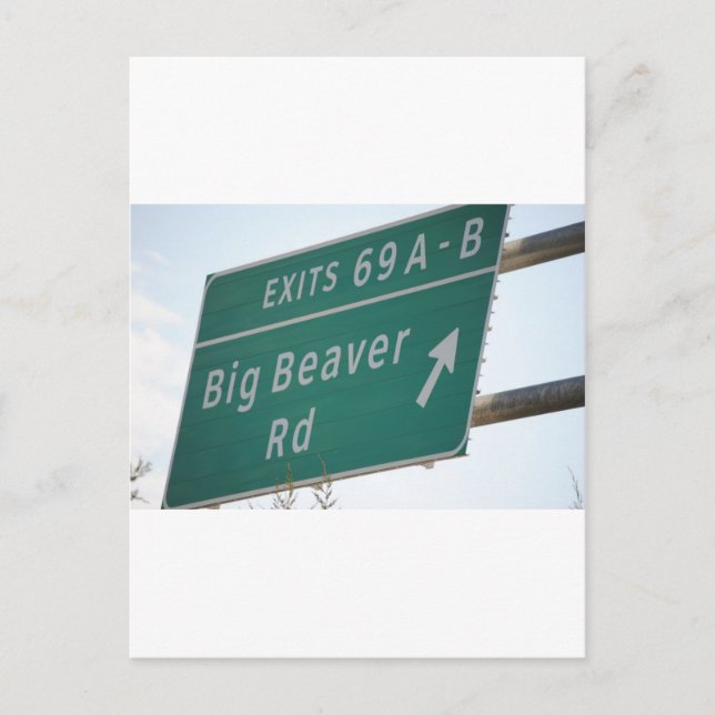 Cartão Postal Engraçado HIghway Sinal Big Beaver Road Sair 69 (Frente)