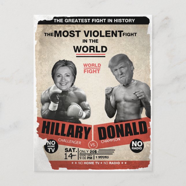 Cartão Postal Engraçado Hillary Clinton vs Donald Trump Eleição (Frente)