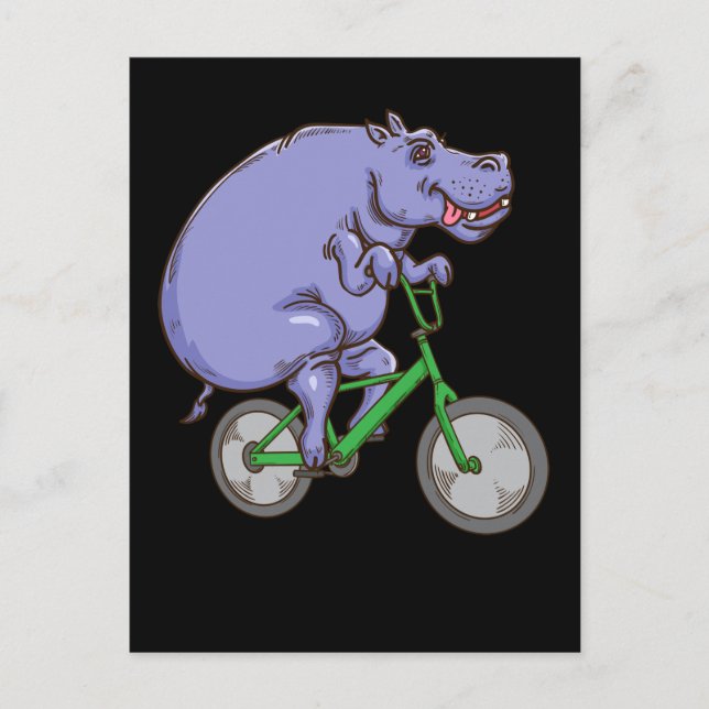 Cartão Postal Engraçado Hippo Andando Bicicleta Hippopotamia Cri (Frente)