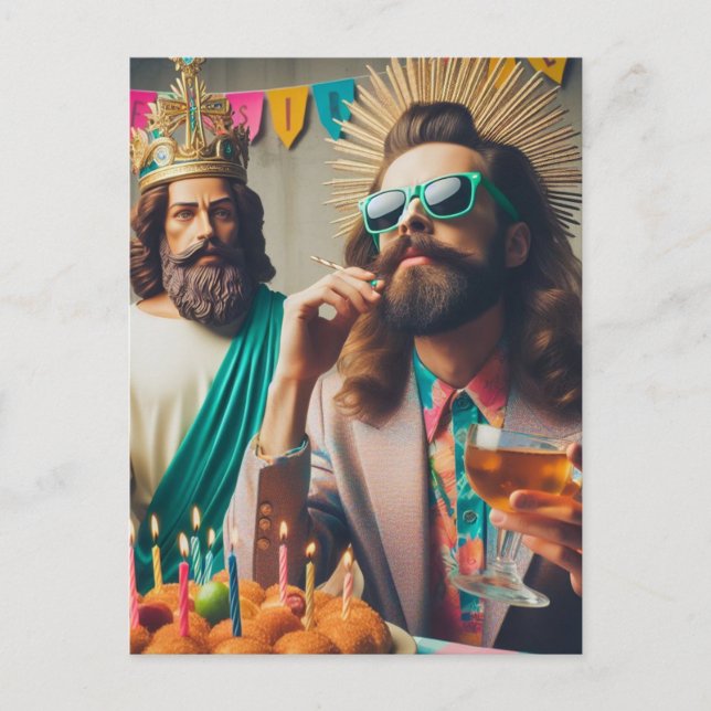 Cartão Postal Engraçado IA gerou arte Feliz Aniversário Jesus (Frente)