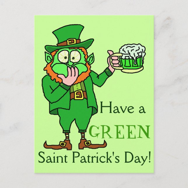 Cartão Postal Engraçado Leprechaun Saint Patrick (Frente)