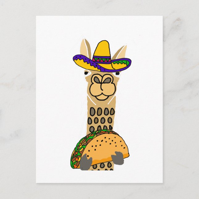 Cartão Postal Engraçado Llama comendo Taco Cartoon (Frente)