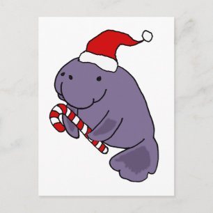 Cartão Postal Engraçado Manatee no Cartoon de Natal do Papai No