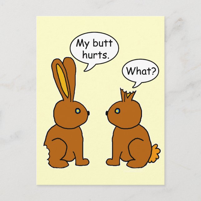 Cartão Postal Engraçado Meu Bumbum Magoa Bunnies (Frente)
