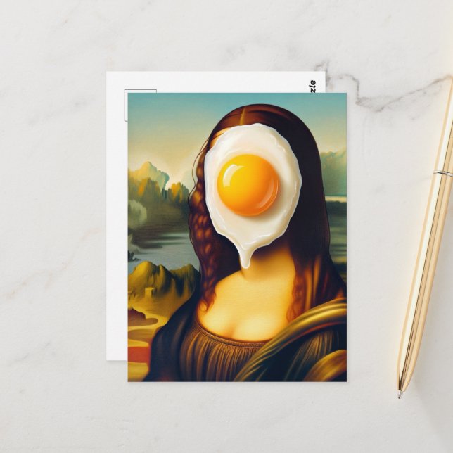 Cartão Postal Engraçado Mona Lisa Ovo na Cara (Frente/Verso In Situ)