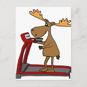 Cartão Postal Engraçado Moose Exercício em Cartoon de Esteira