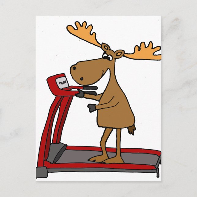 Cartão Postal Engraçado Moose Exercício em Cartoon de Esteira (Frente)
