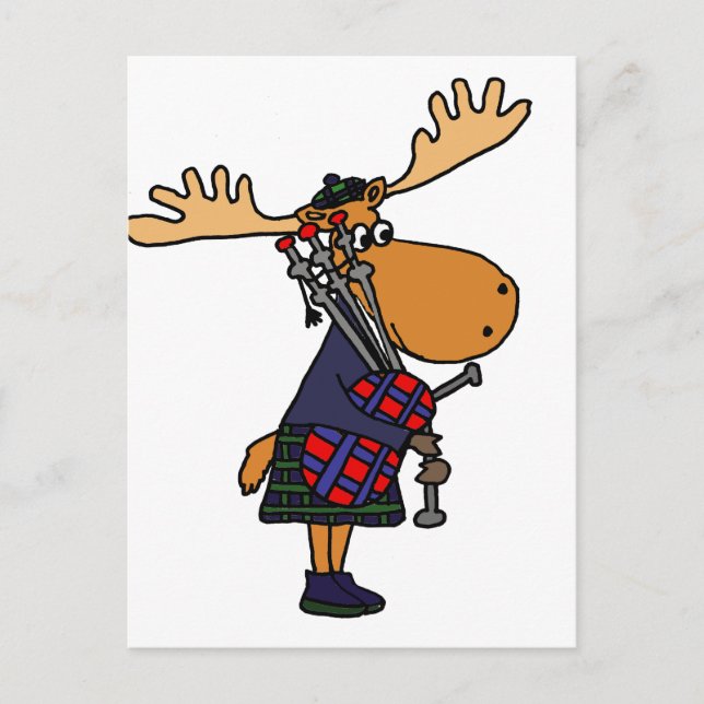 Cartão Postal Engraçado Moose Tocando Bagpipe Art (Frente)