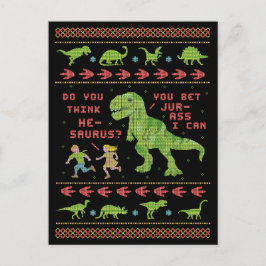 Cartão Postal Engraçado Natal T Rex Dinossaur Humor Faux Knit