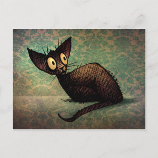 Cartão Postal Engraçado Negro Oriental Cat Damask Kitten Art