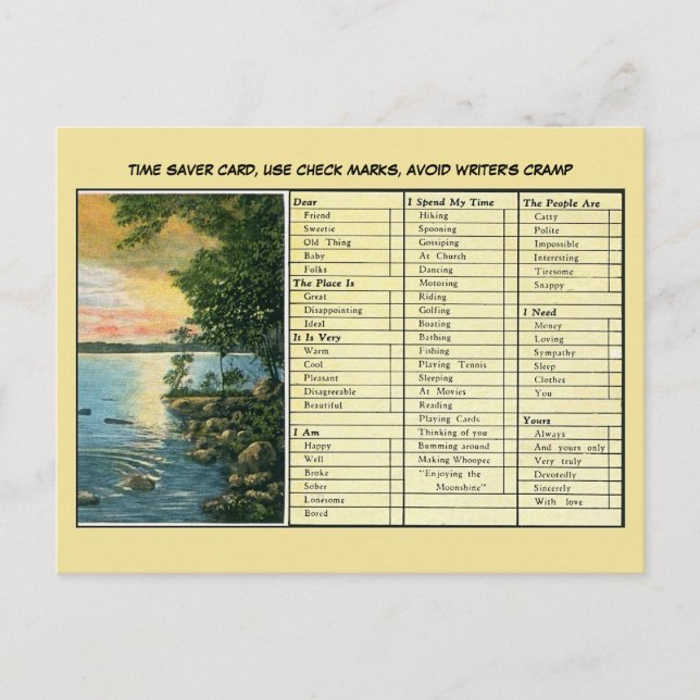 Cartão Postal Engraçado, para pessoas preguiçosas (Frente)