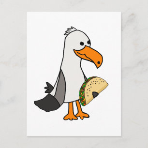Cartão Postal Engraçado Pássaro Seagull comendo Taco Cartoon