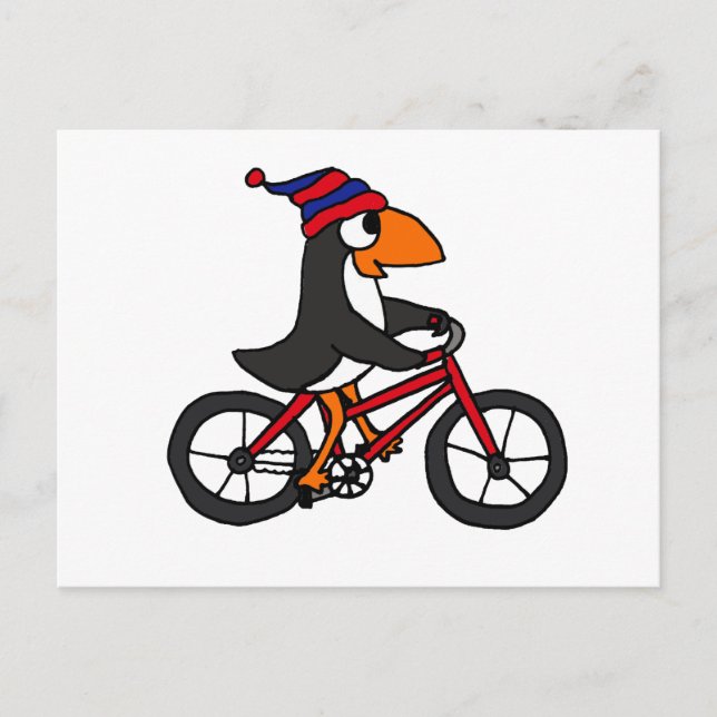 Cartão Postal Engraçado Penguin Andando Bicicleta Vermelha (Frente)