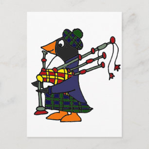 Cartão Postal Engraçado Penguin Tocando Bagpipe Art