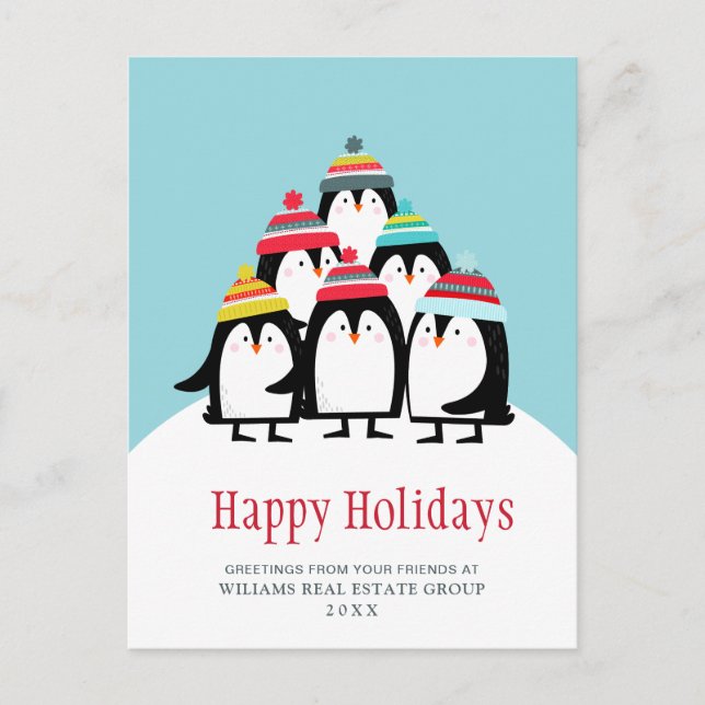 Cartão Postal Engraçado Penguins saudação corporativa de Natal (Frente)
