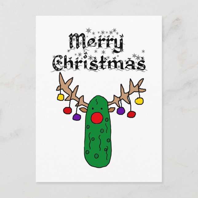 Cartão Postal Engraçado Pickle Reindeer Feliz Arte de Natal (Frente)