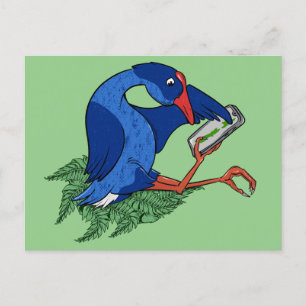Cartão Postal Engraçado Pukeko com telefone celular