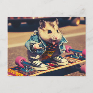 Cartão Postal Engraçado Punk Skateboard Cute Hamster