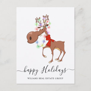 Cartão Postal Engraçado Reindeer Feliz Natal Saudação Corpora