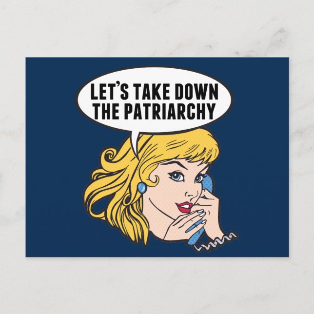 Cartão Postal Engraçado Retro Feminista Pop de Arte Anti-Patriar (Frente)