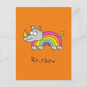 Cartão Postal Engraçado Rhino Arco-Íris Rinocerontes Cute Rino