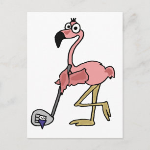 Cartão Postal Engraçado Rosa Flamingo Golfing Art