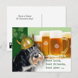 Cartão Postal Engraçado Schnauzer e Rua de Cerveja. Dia de Patri