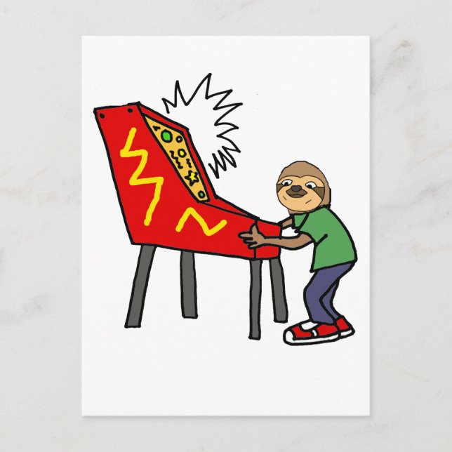Cartão Postal Engraçado Sloth Jogando Cartoon Pinball (Frente)