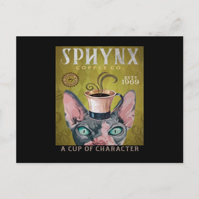 Cartão Postal Engraçado Sphynx Cat Coffee Co. A Xícara De Person (Frente)