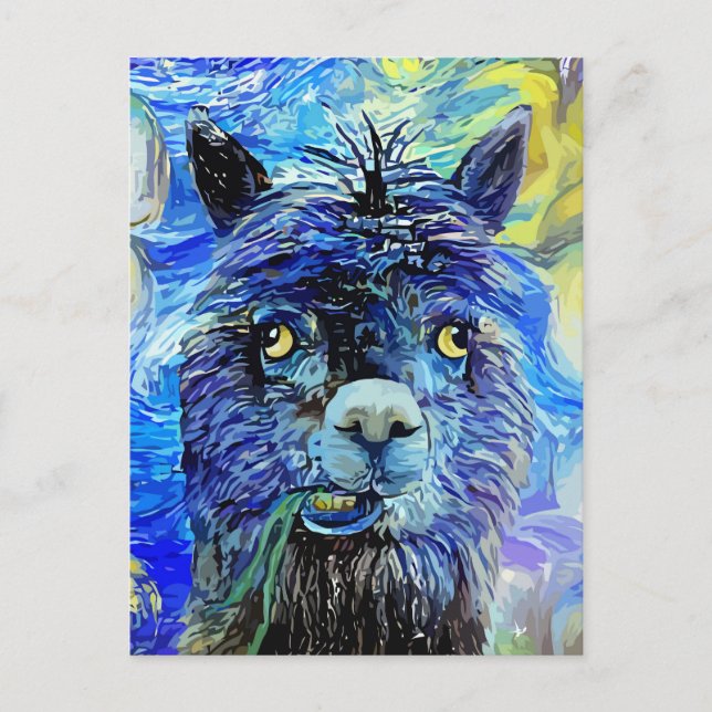 Cartão Postal Engraçado Starry Night Alpaca Parody Retrato (Frente)