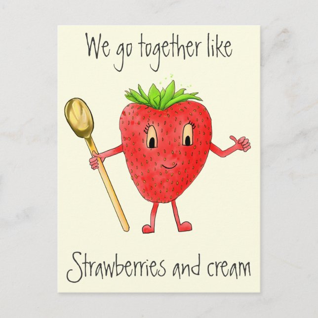 Cartão Postal Engraçado Strawberry & Cream Quirky Cartoon Love A (Frente)