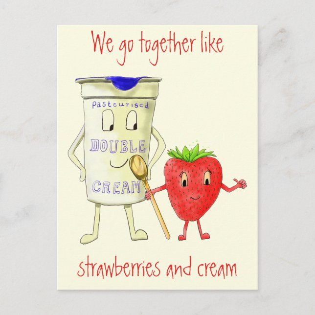 Cartão Postal Engraçado Strawberry & Cream Quirky Cartoon Love A (Frente)