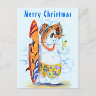 Cartão Postal Engraçado Summer Snowman Surfer bebe coquetel fres