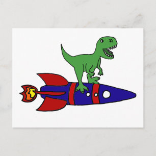 Cartão Postal Engraçado T-Rex Dinossaur Dirigindo Cartoon