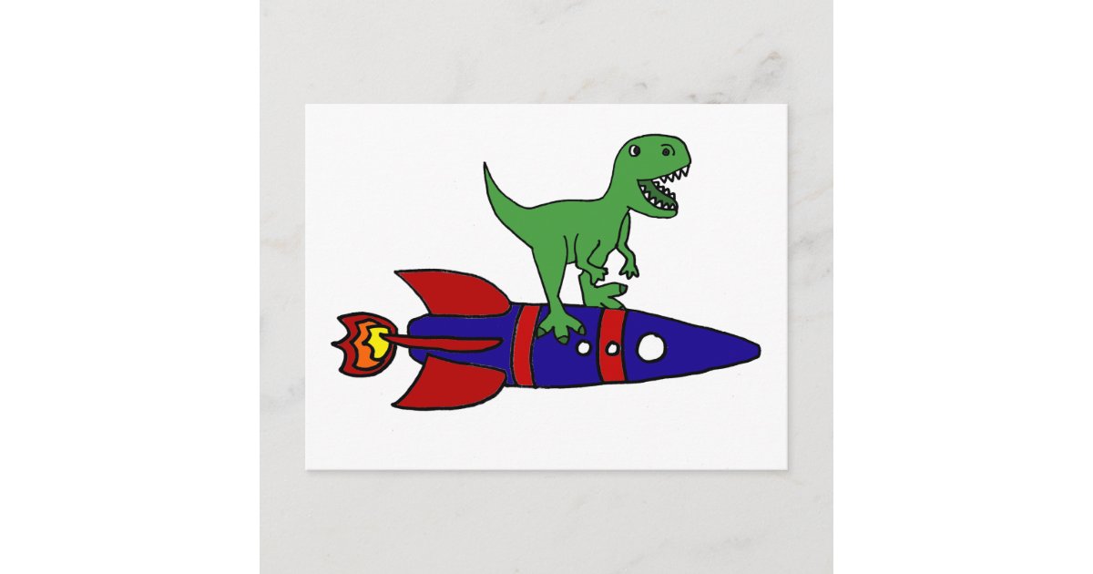 Cartão Postal Dinossauro T-rex bonito em desenho em cadeira de r