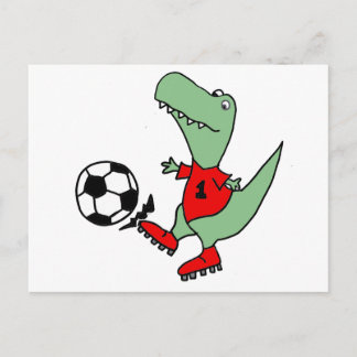 Cartão Postal Engraçado T-rex Dinossauro Jogando Futebol Verde