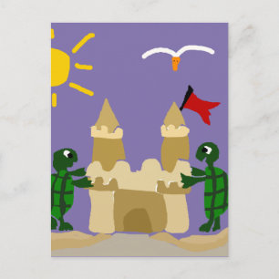 Cartão Postal Engraçado Tartarugas-Bebê Construindo Castelo de