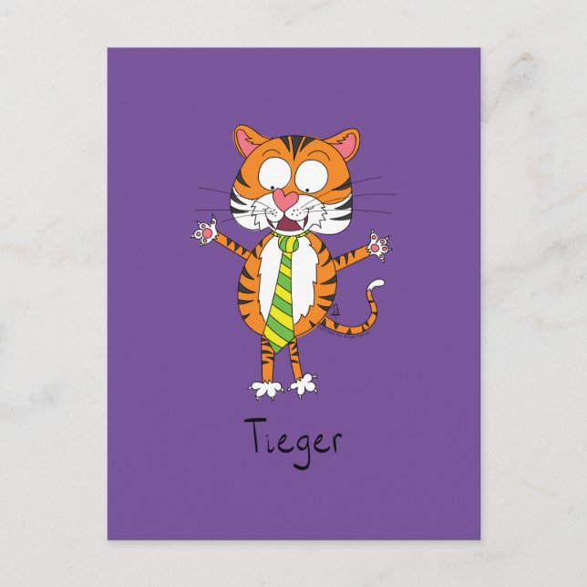 Cartão Postal Engraçado Tiger em um Tie Cartoon Kids (Frente)