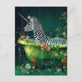 Cartão Postal Engraçado Unicórnio Zebra Bonito em Banheira